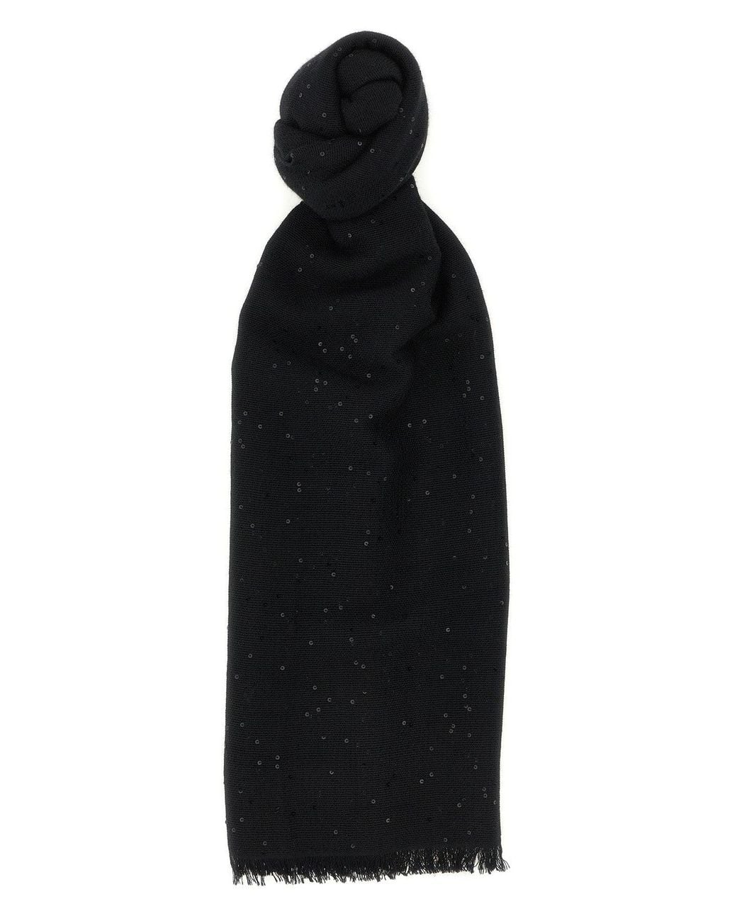Brunello Cucinelli Black Scarf With Sequins And Fringes