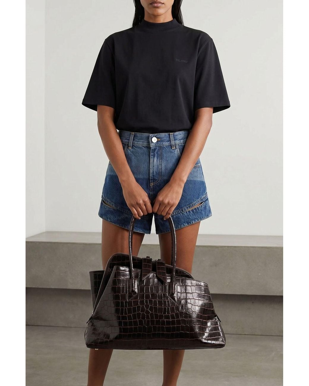 The Attico Black Mock-Neck T-Shirt
