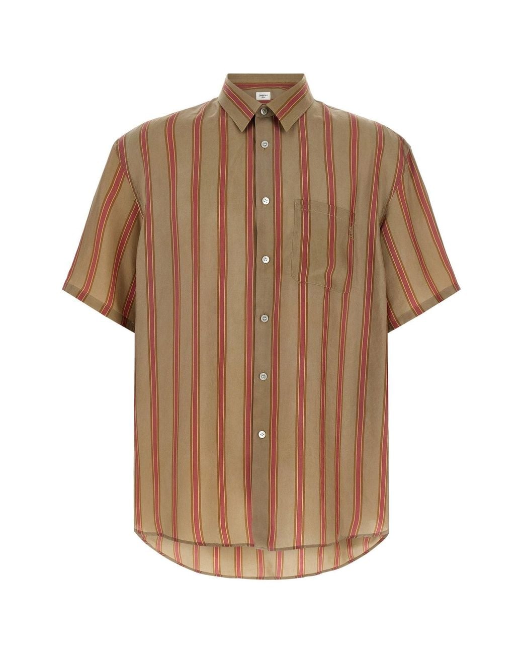 Saint Laurent Brown Striped Shirt With Embroidered Logo for men
