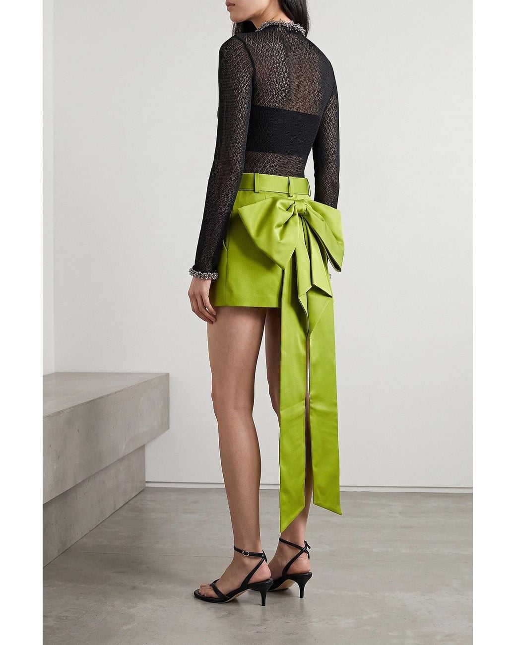 Self-Portrait Green Mini Skirt Sculptural Bow Detail