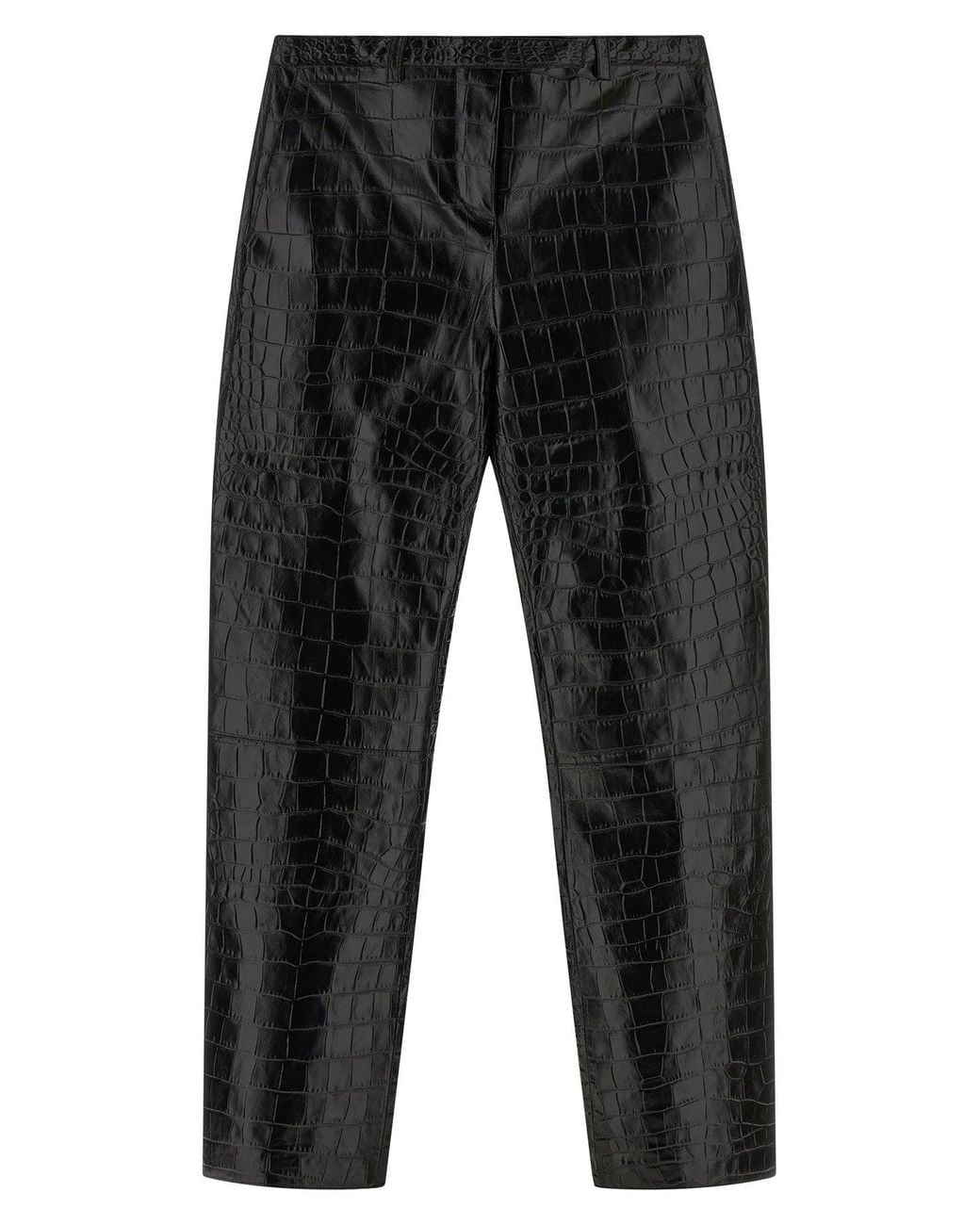 Khaite Gray 'Hunter' Croc-Embossed Leather Trousers
