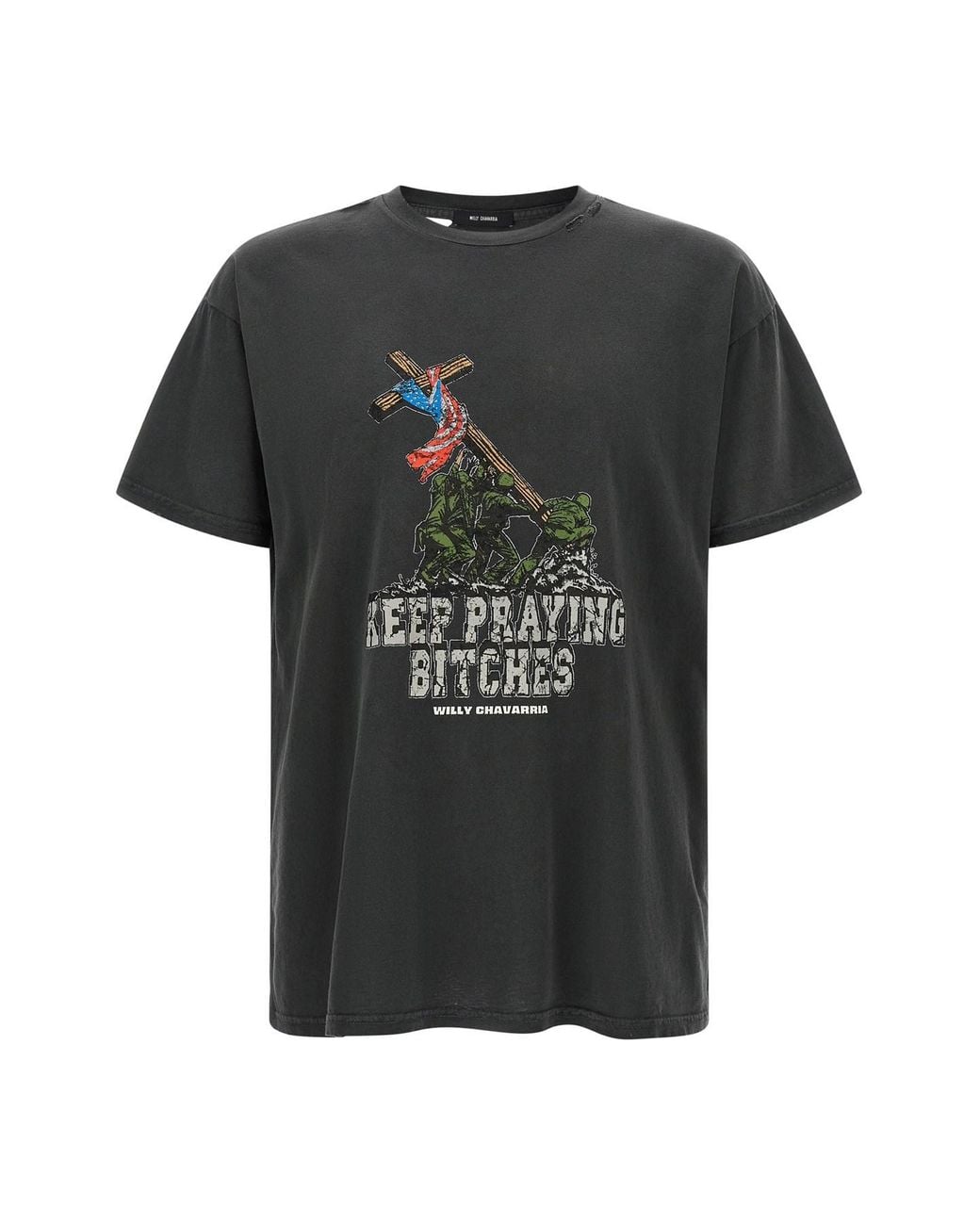Willy Chavarria Black 'Keep Praying Bitches' T-Shirt for men