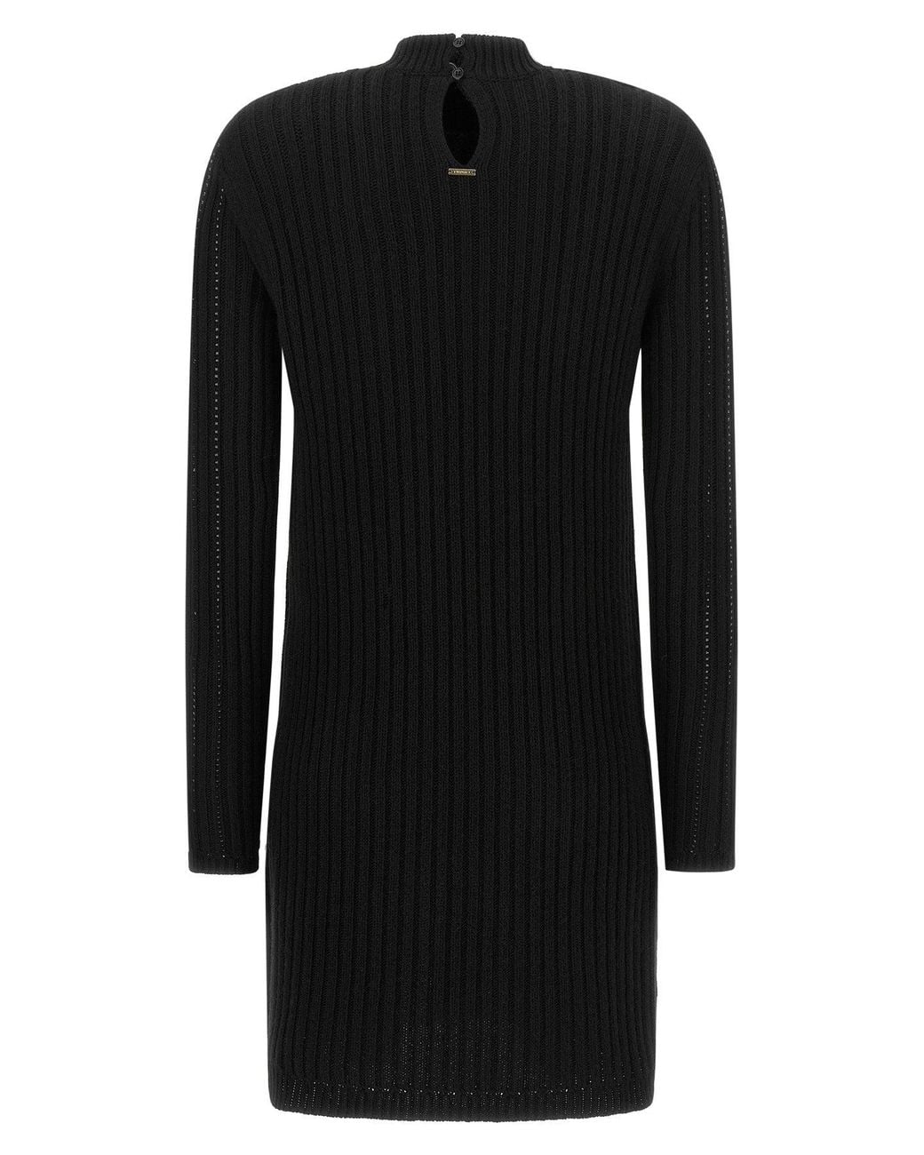 Twinset Black Ribbed Knit Dress With Rhinestones