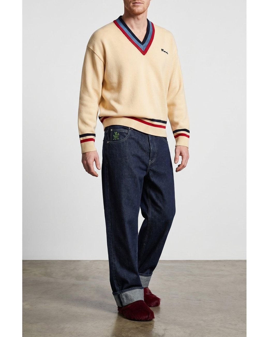 Marni Blue Jeans With Embroidered Logo for men