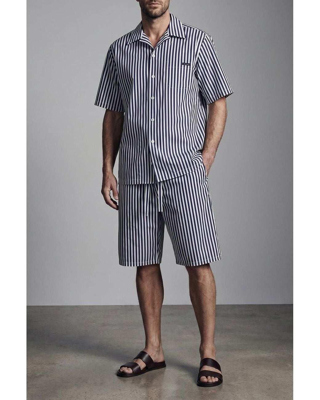 Dolce & Gabbana Blue Striped Bermuda Shorts With Drawstring Waist for men
