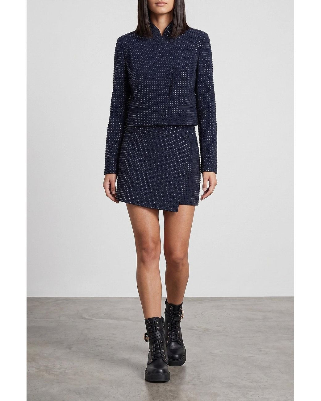 Pinko Blue Wrap Mini Skirt With Rhinestones