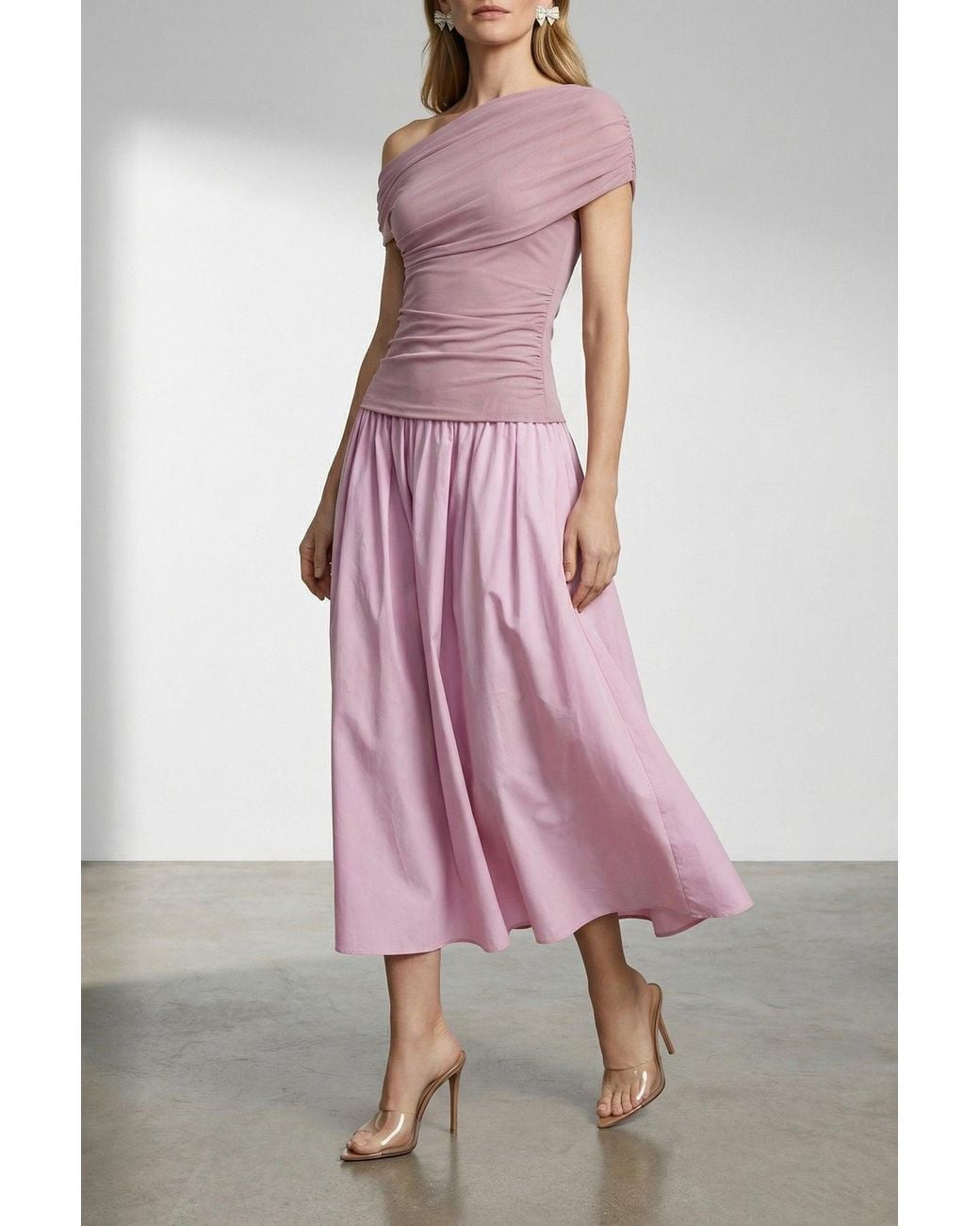 Self-Portrait Pink Midi Dress With Draped Bodice