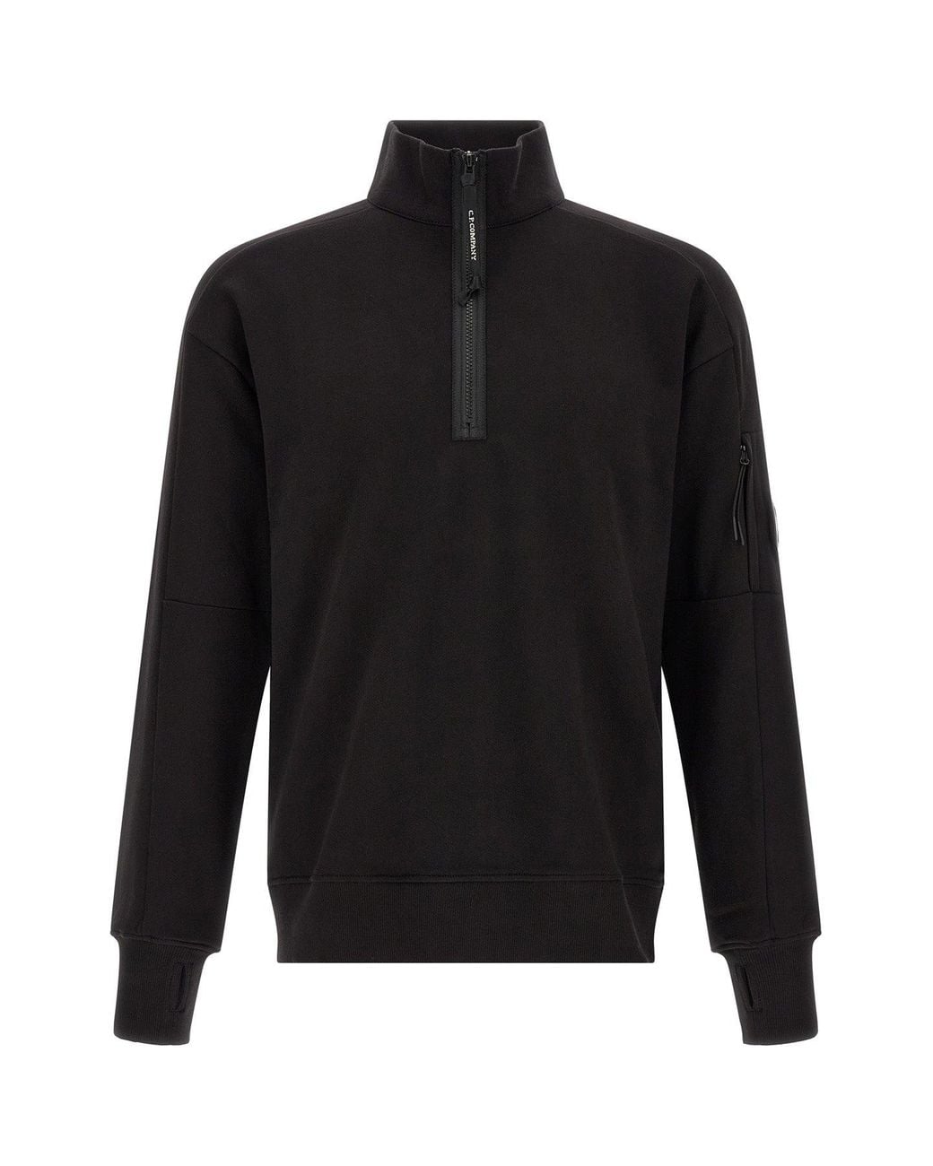 C P Company Black C. P. Company Diagonal Raised Fleece Sweatshirt With Lens Detail for men
