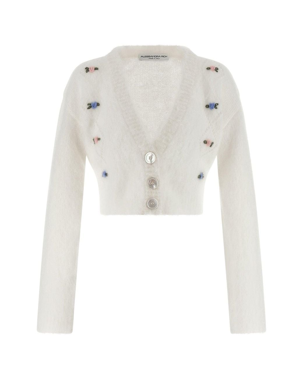 Alessandra Rich White 'Carded Mohair' Cardigan