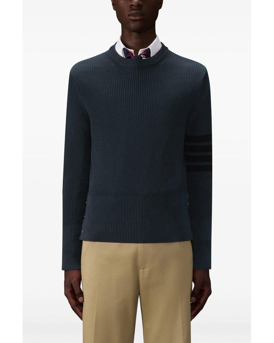 Thom Browne Blue Sweater With 4-Bar Detail for men