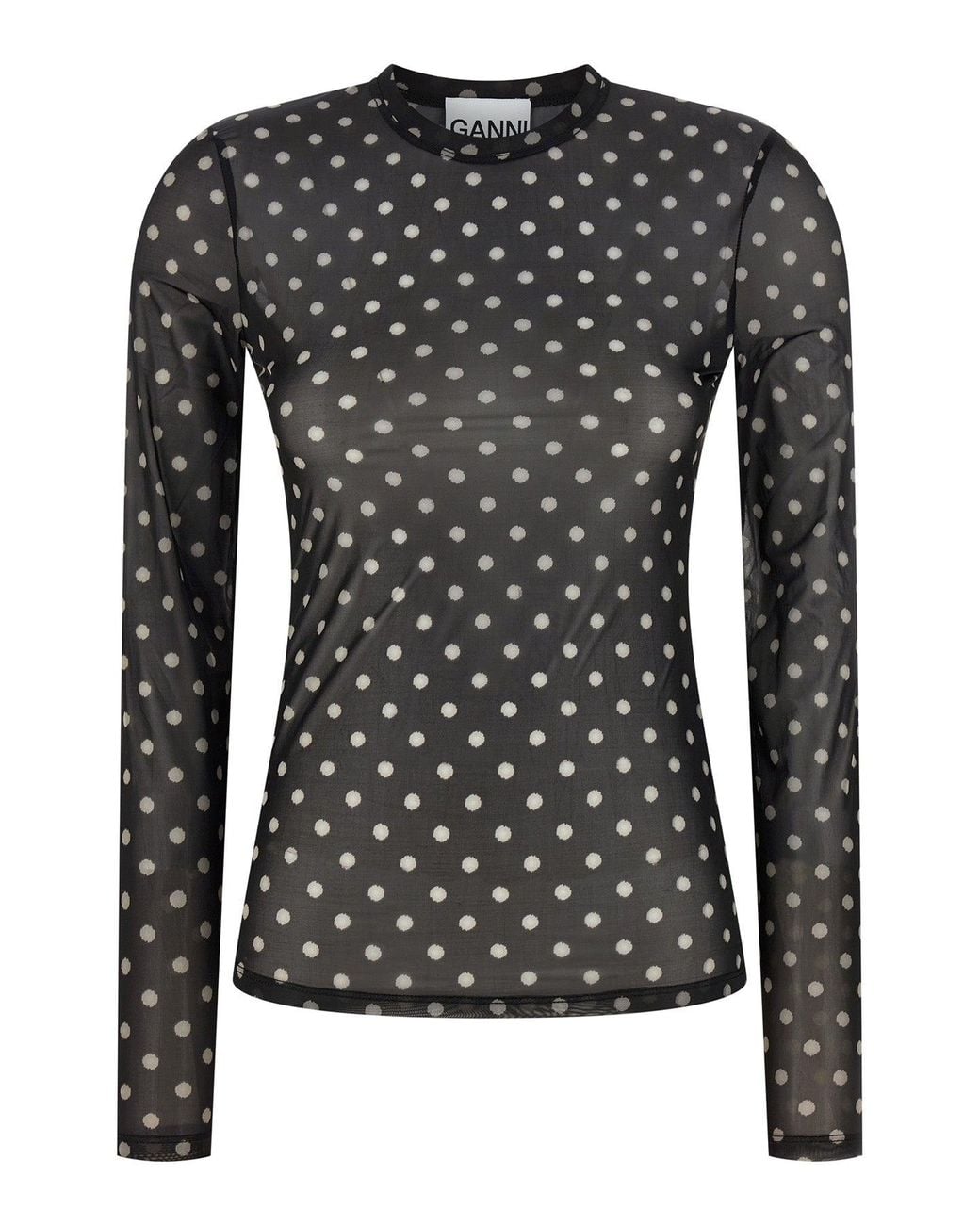 Ganni Black Sheer Polka-Dot Top