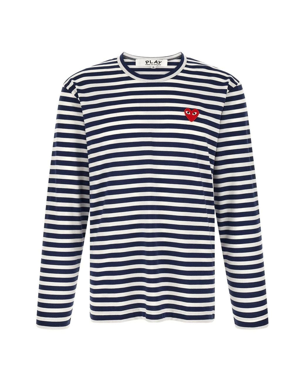 COMME DES GARÇONS PLAY Blue Striped T-Shirt With Heart Patch for men
