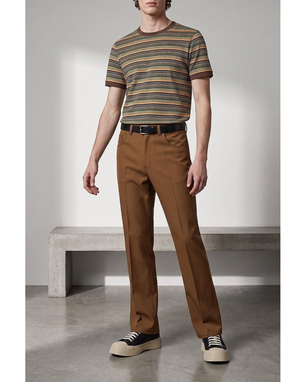 Marni Green Fine Striped T-Shirt for men