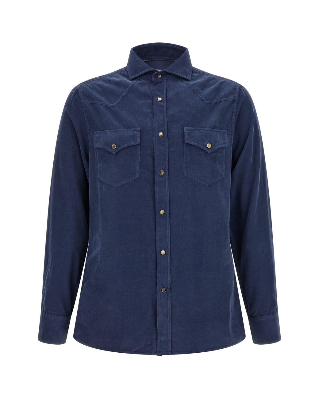 Brunello Cucinelli Blue Corduroy Shirt for men