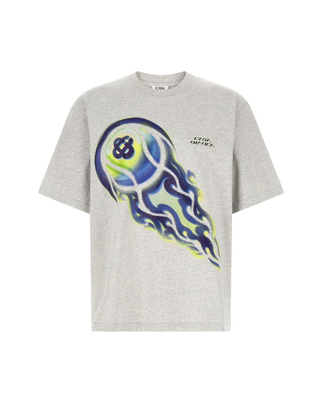 Casablanca White T-Shirt With Flaming Tennis Ball Print for men