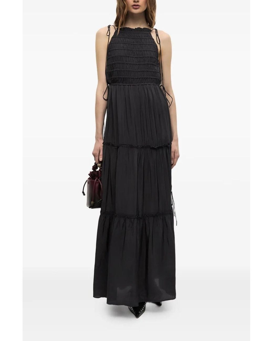 Ganni Black 'Viscose Habotai Maxi Smock Slip' Dress