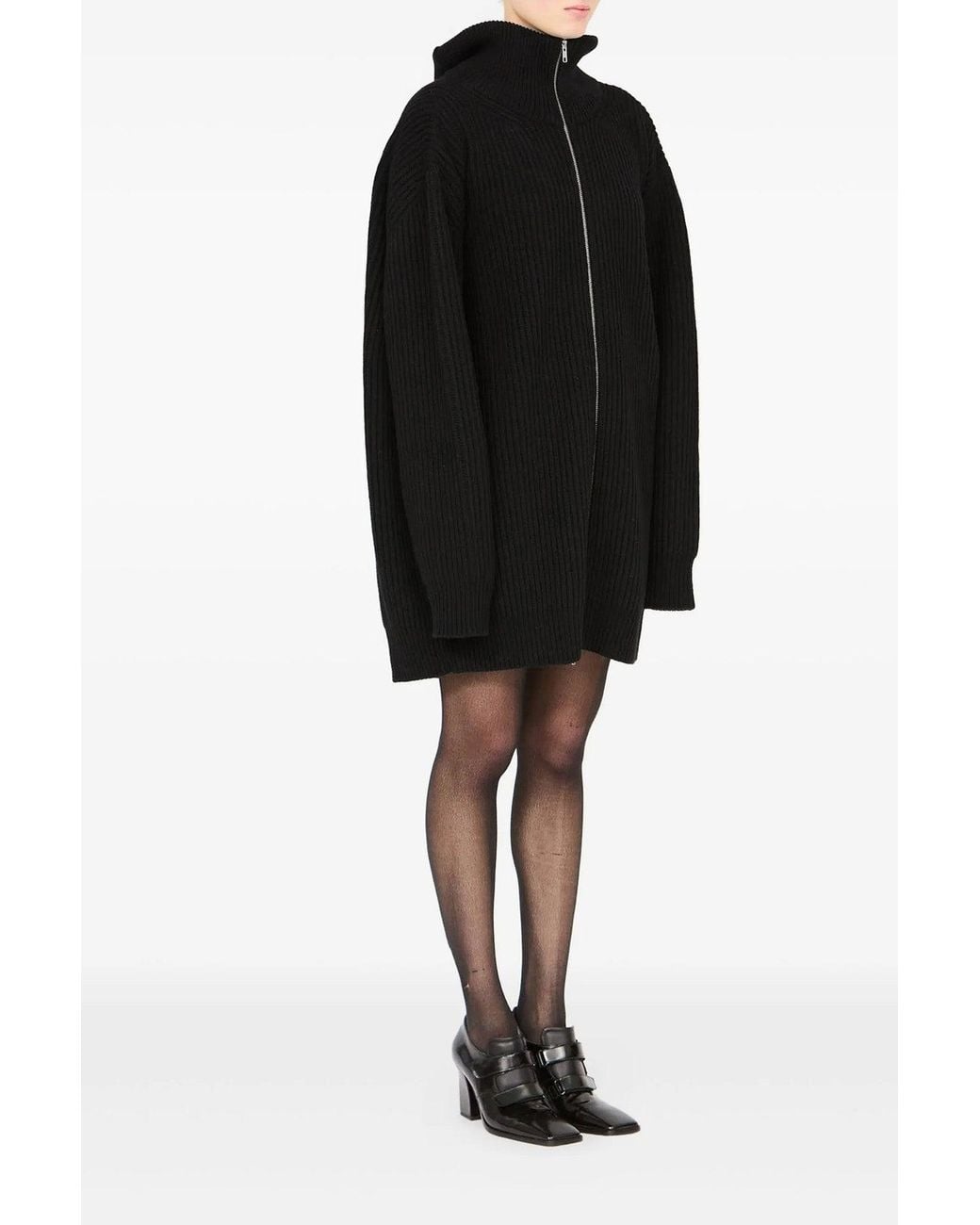 MM6 by Maison Margiela Black 'Ribbed Knit' Cardigan Dress