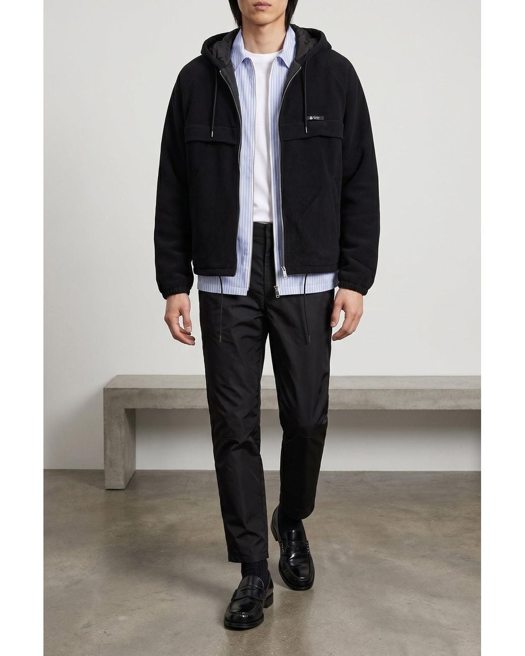 Prada Black Technical Fleece Jacket With Logo for men