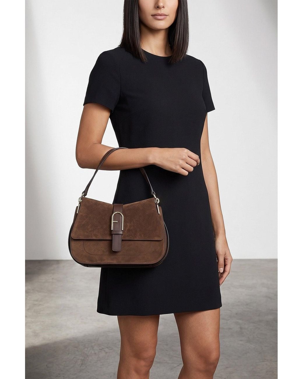 Furla Brown 'Flow M' Buckle Handbag