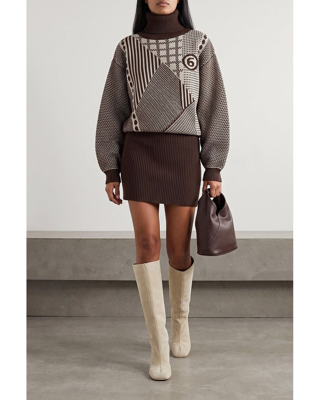 MM6 by Maison Margiela Brown Mini Dress With Geometric Jacquard