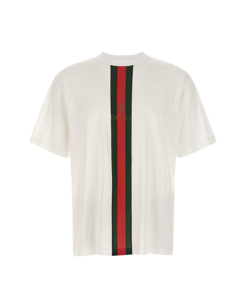 Gucci White 'Web Stripe' And Crest T-Shirt for men