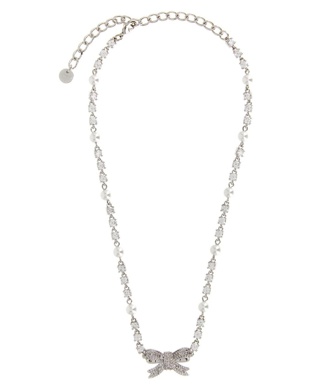 Self-Portrait White 'crystal Pearl Bow' Necklace
