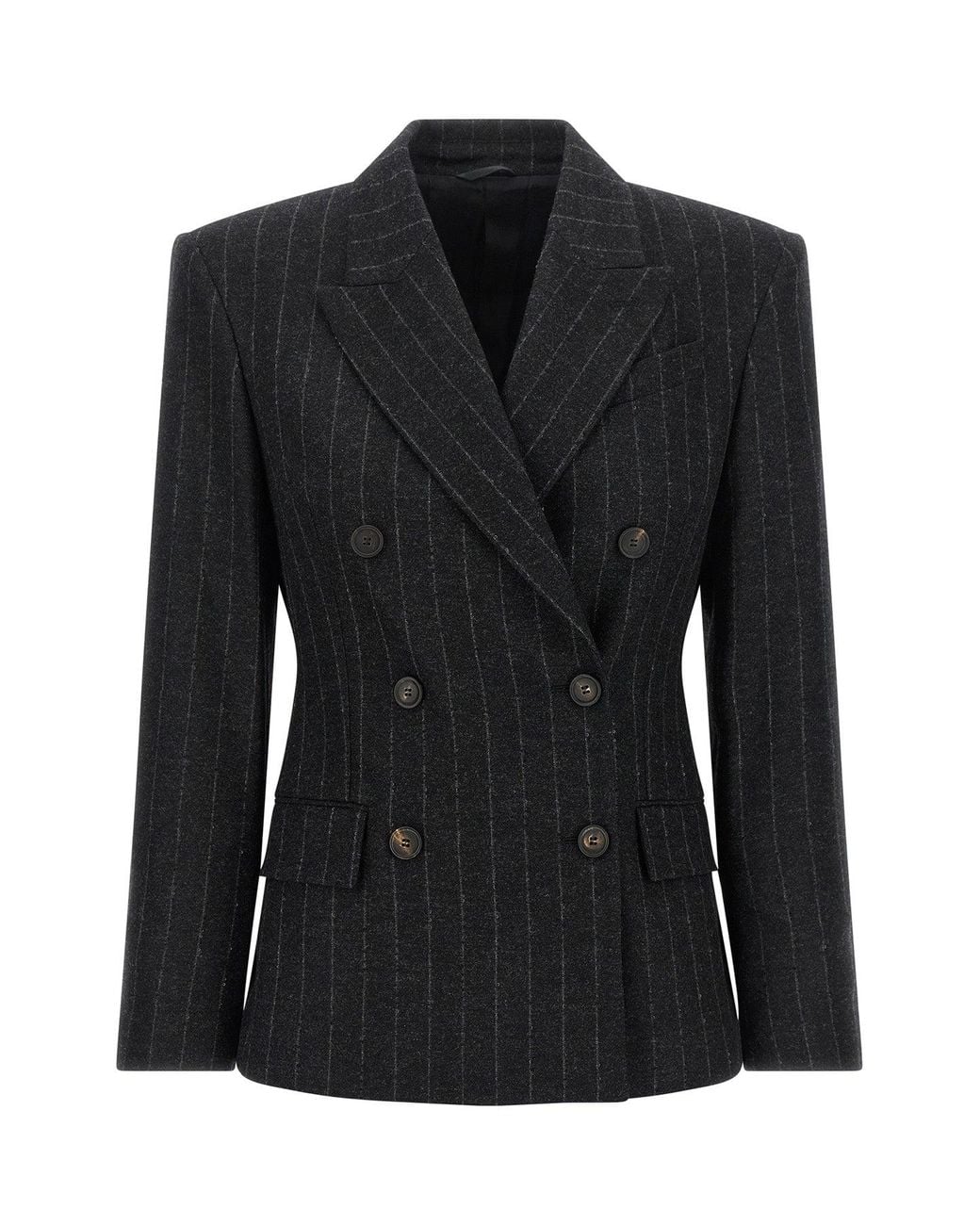 Brunello Cucinelli Black Double-Breasted Blazer With Luminous Pinstripes