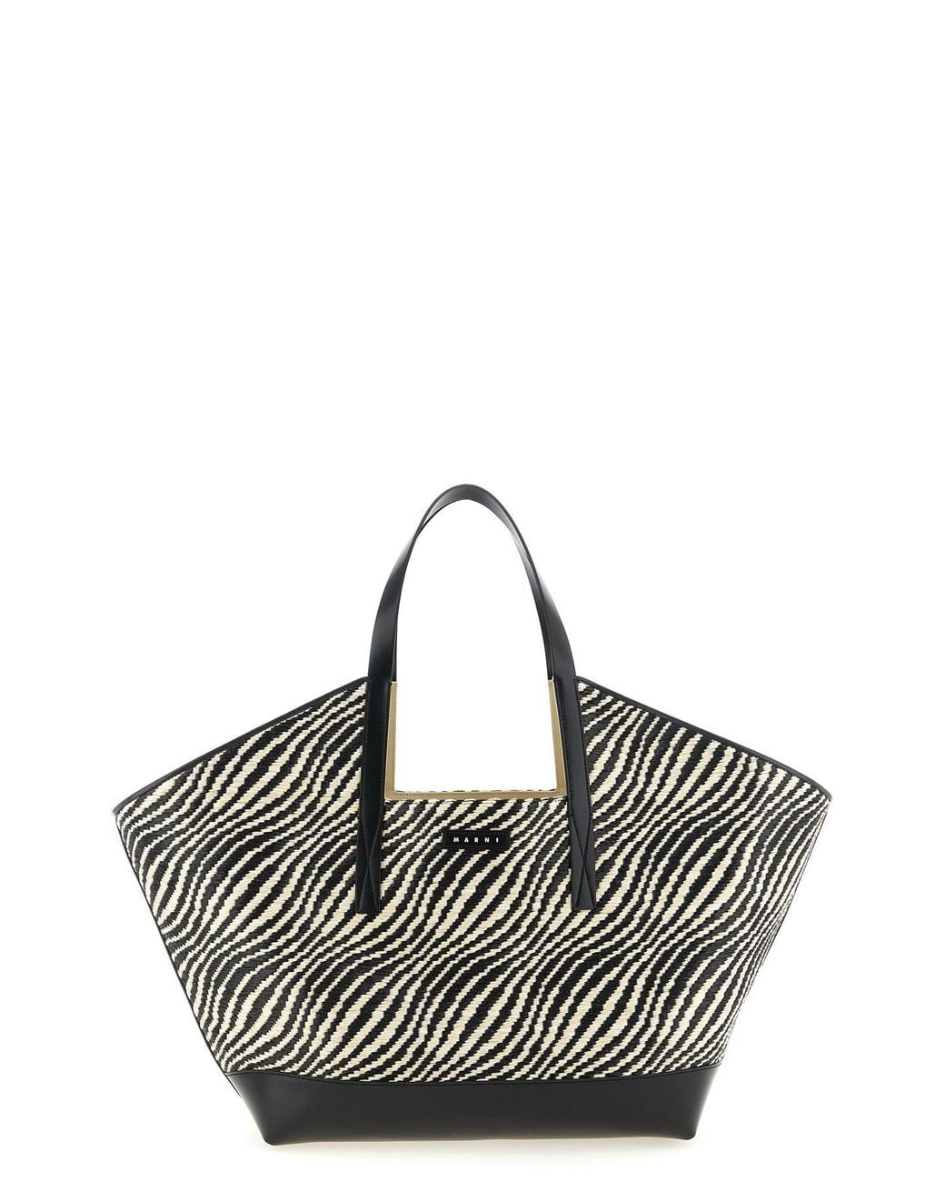 Borsa Shopping Dettaglio Patch Logato di Marni in Black