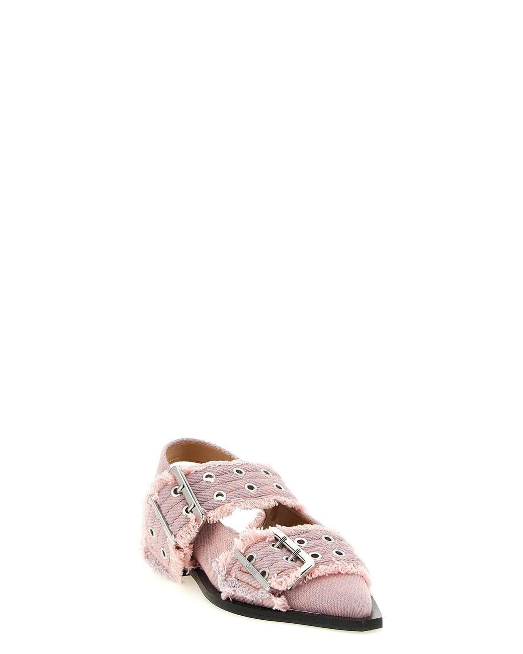 Ganni Pink Slingback With Fringed Denim