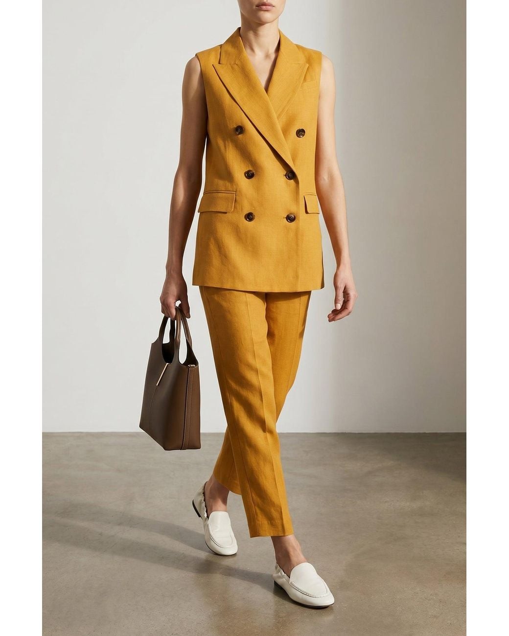 Herno Yellow Linen Trousers With Metal Plaque