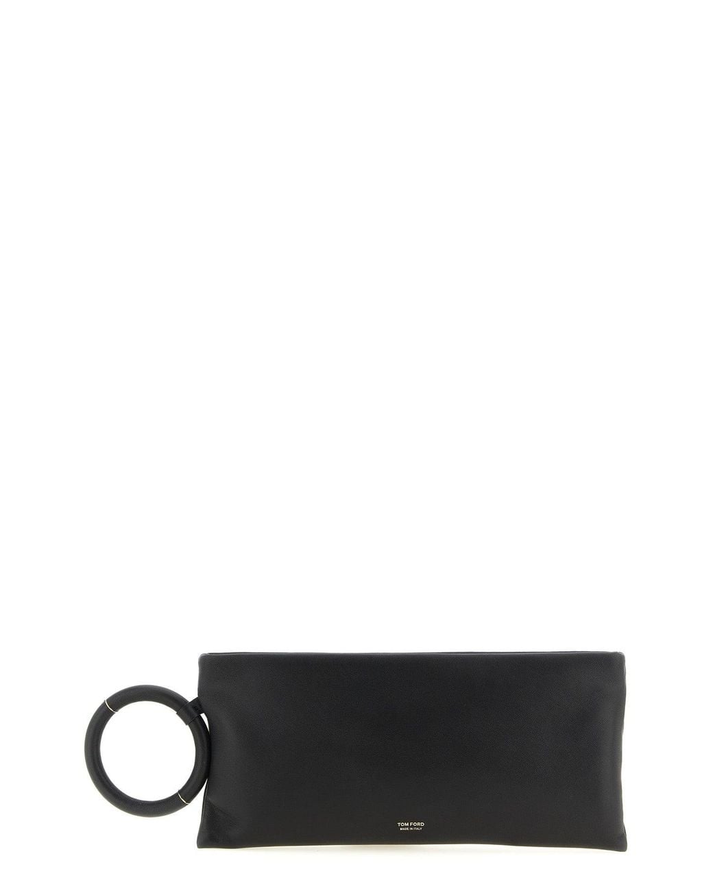 Tom Ford Black Leather Clutch With Ring Handle