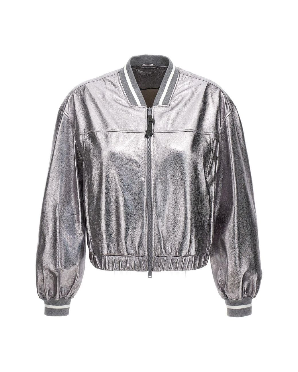 Brunello Cucinelli Metallic Jacket 'Laminated Leather Bomber'