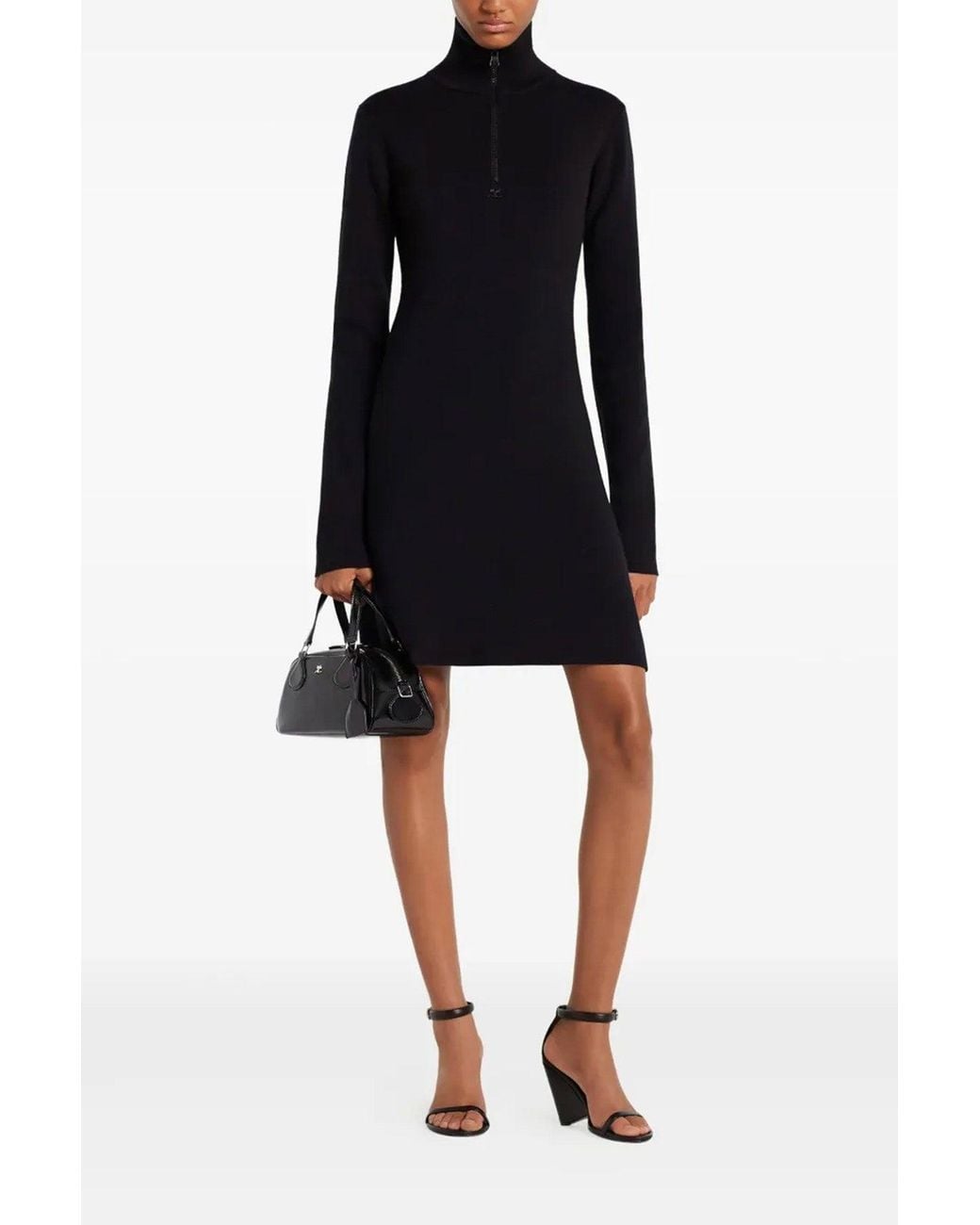 Courreges Black Dress 'Zipped Mockneck Dress'