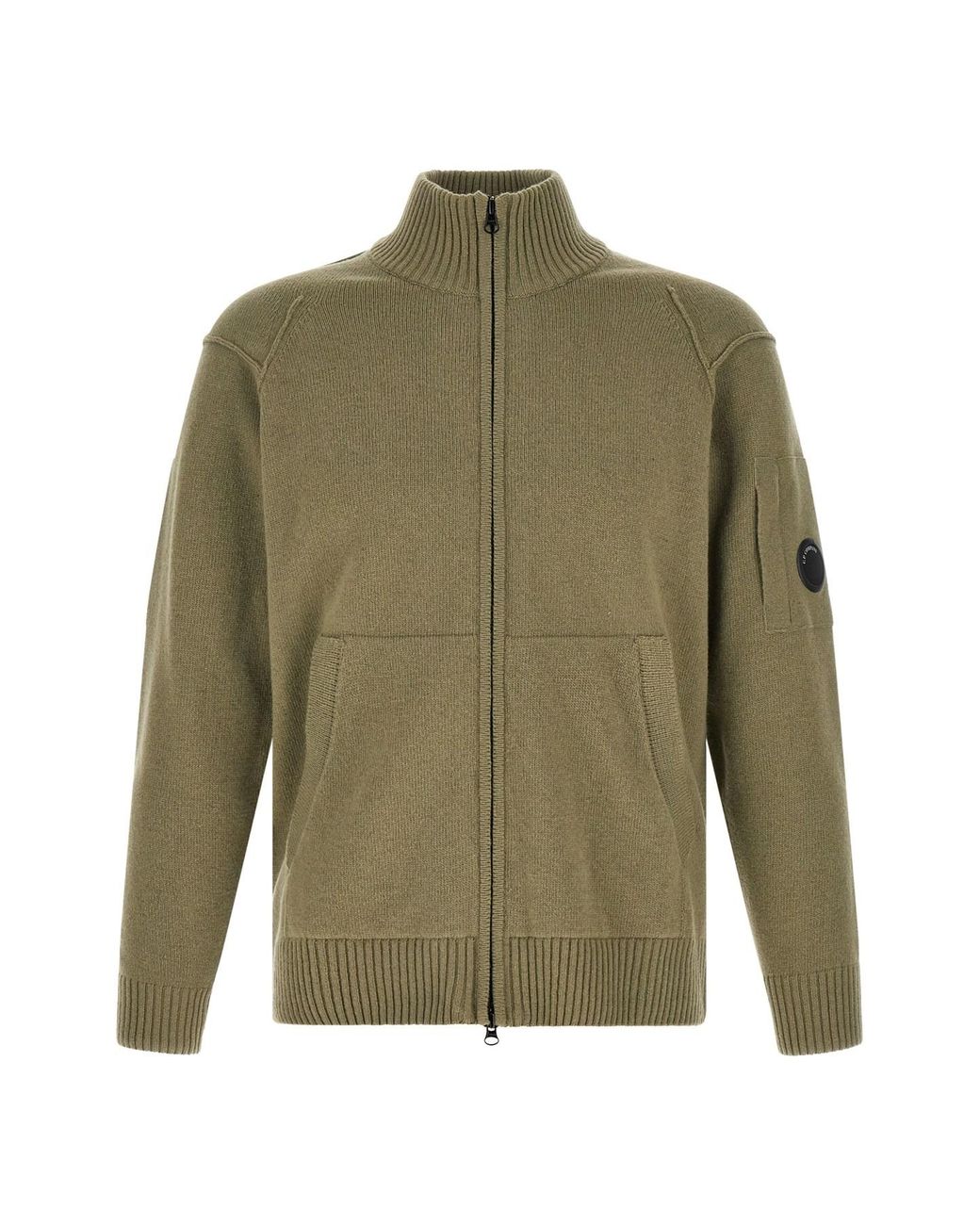 C P Company Green 'lambswool Grs' Cardigan With Lens Detail for men