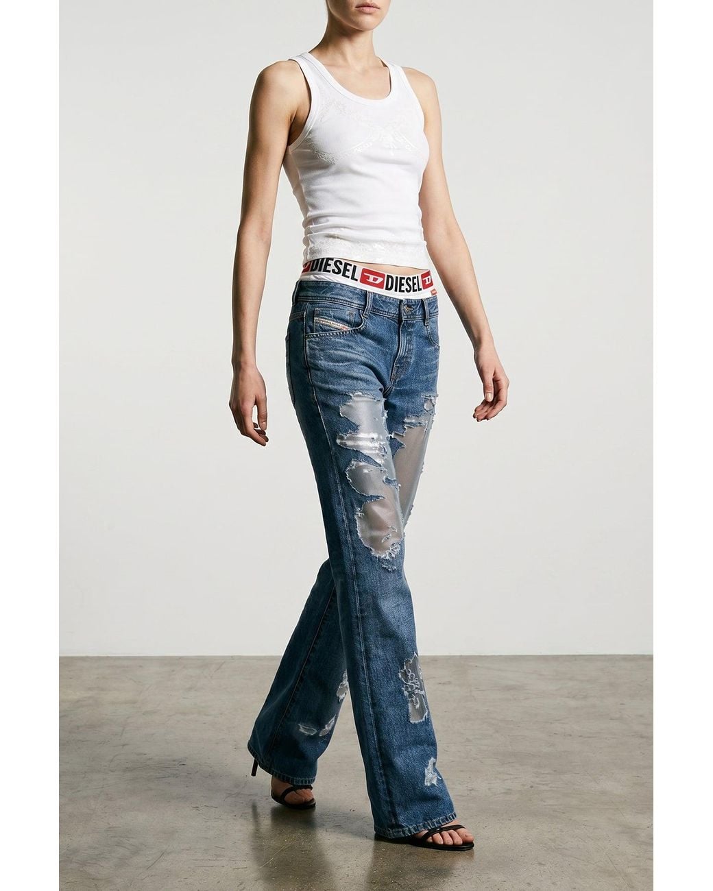 DIESEL White Tank Top With Devoré Detailing