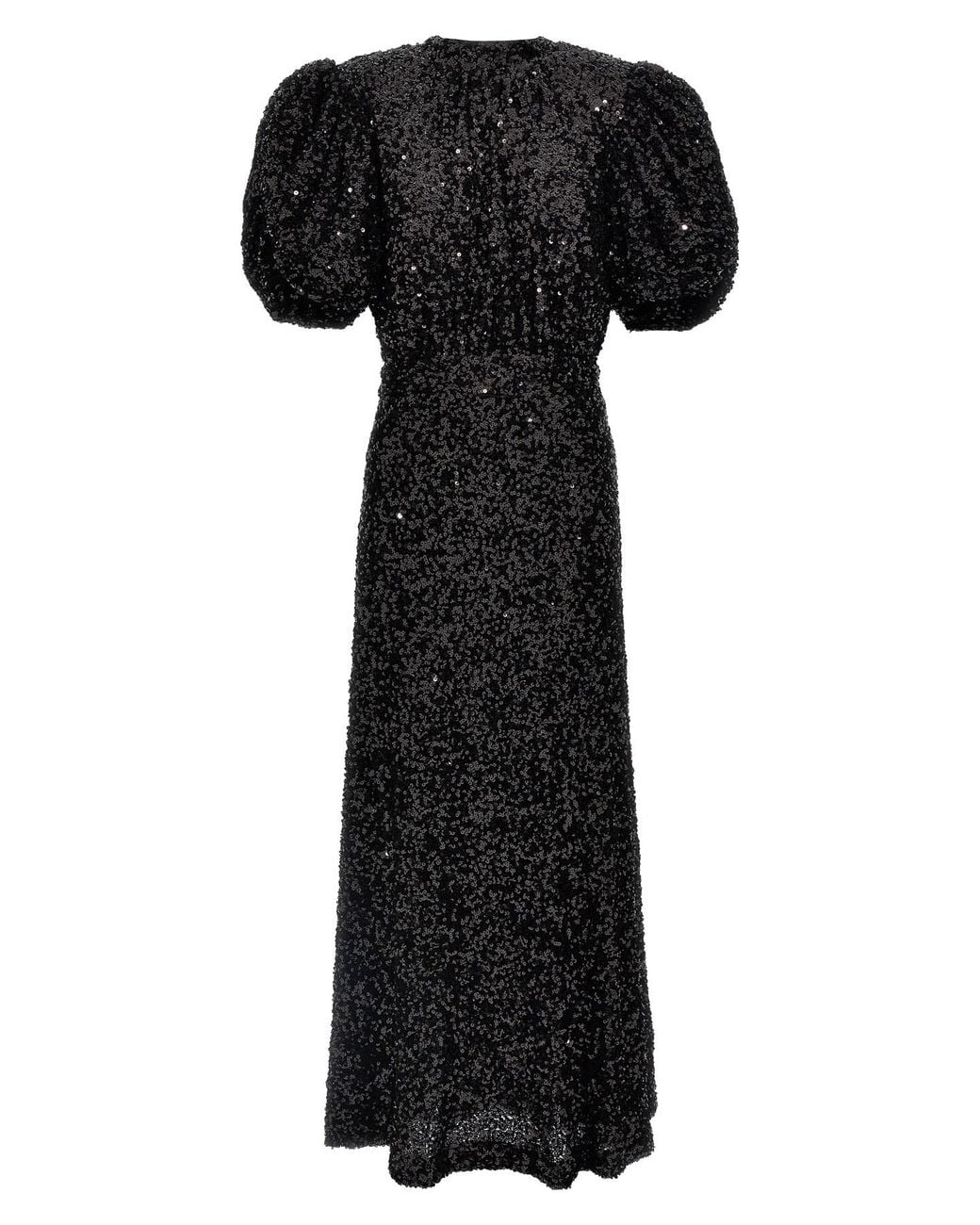 ROTATE BIRGER CHRISTENSEN Black All-Over Sequin-Embellished Midi Dress With Ribbon Fastening