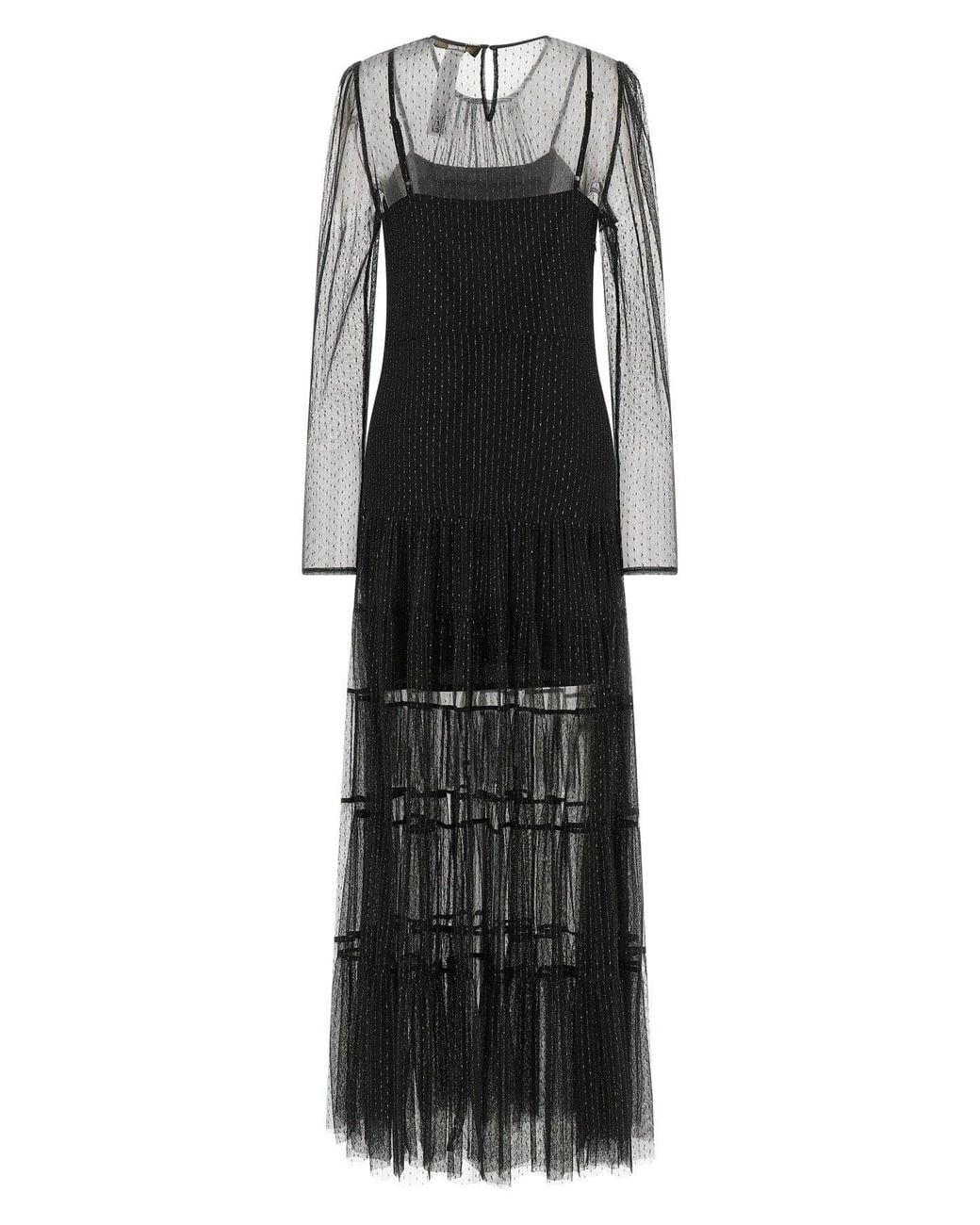 Twinset Black Lamé Thread Tulle Gown