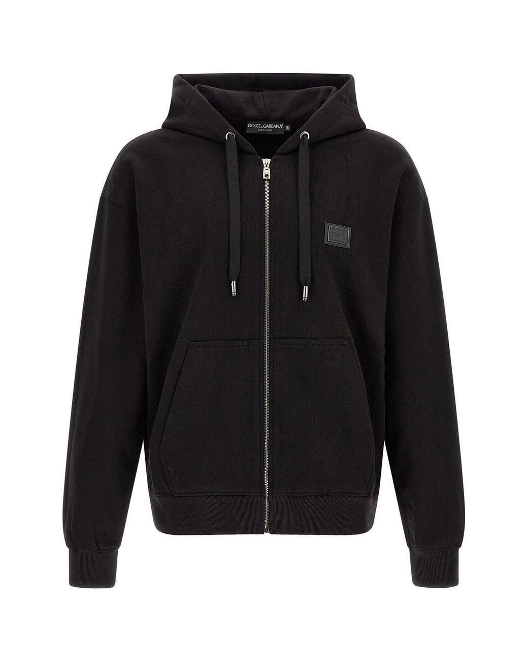 Dolce & Gabbana Black Hoodie With Signature Logo Plaque for men