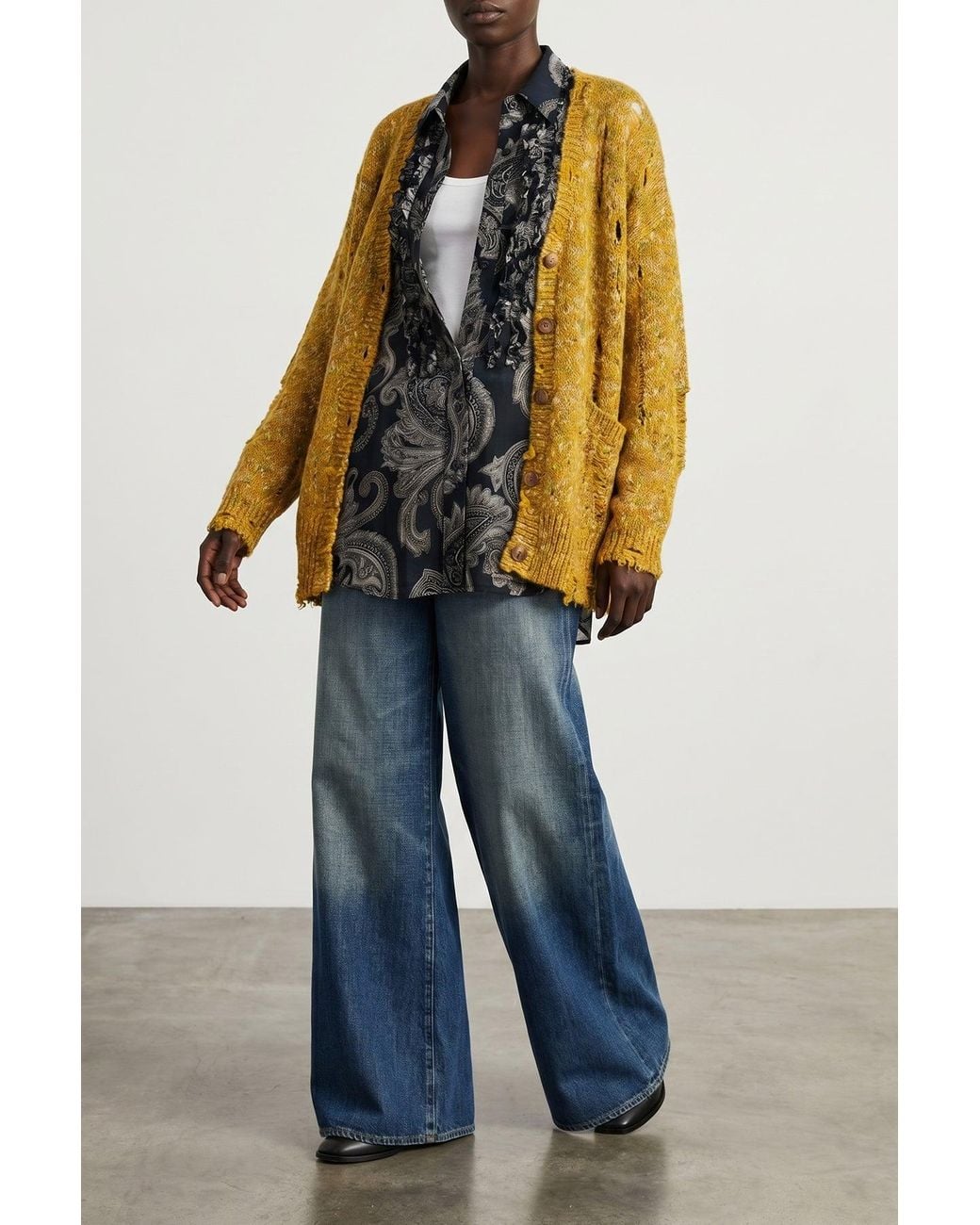 R13 Gray Oversized Shirt With Frayed Edges