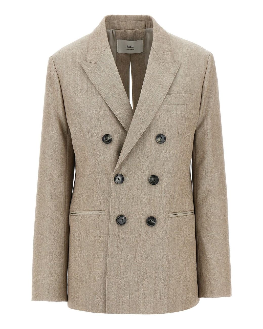AMI Natural Maxi Split Double-Breasted Wool Blazer