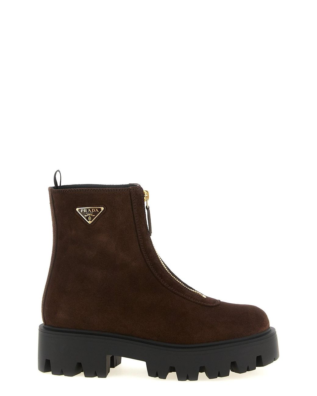 Prada Brown Zipped Ankle Boots