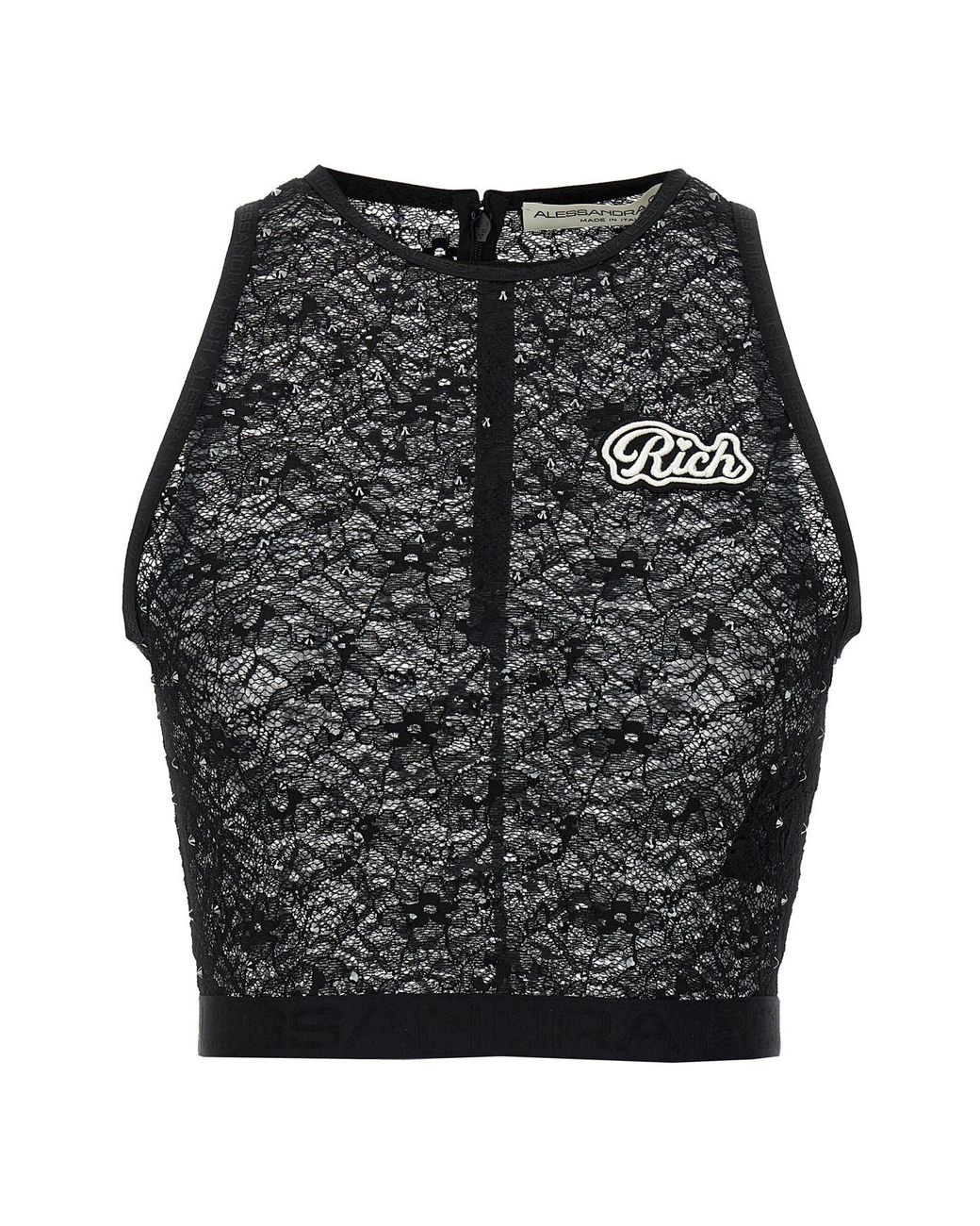 Alessandra Rich Black Rhinestone Lace Top