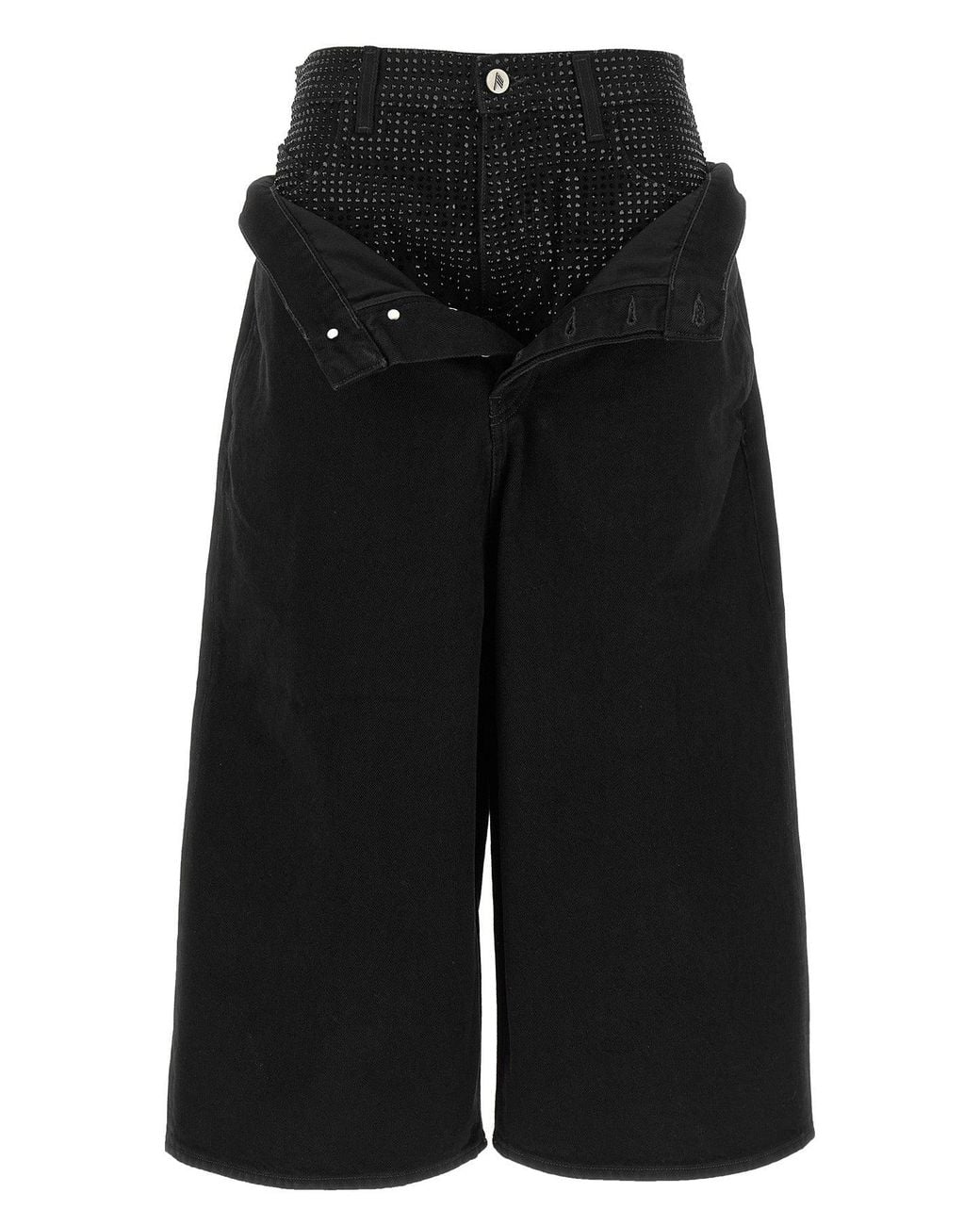 The Attico Black Crystal-Embellished Cropped Jeans