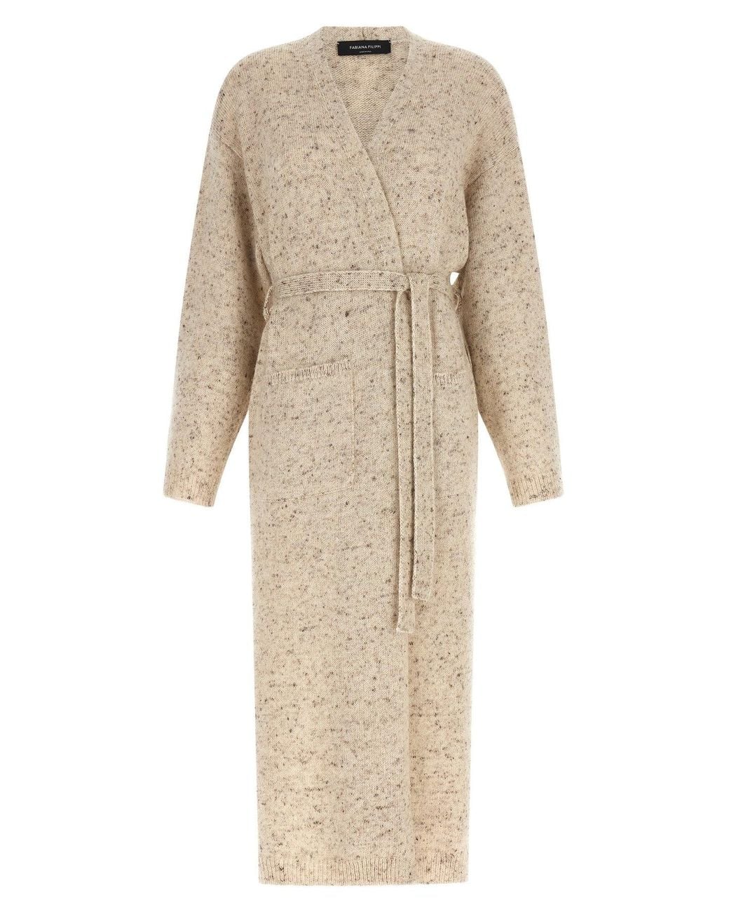 Fabiana Filippi Natural Knit Wrap Dress With Tie Belt