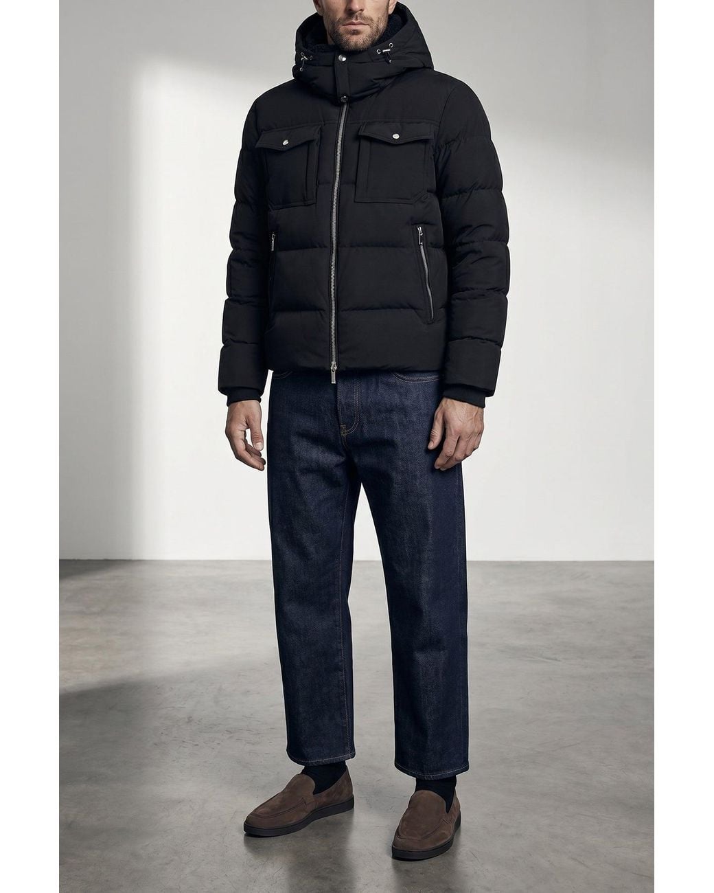 Moorer Black Bomber Jacket With Flap Pockets for men