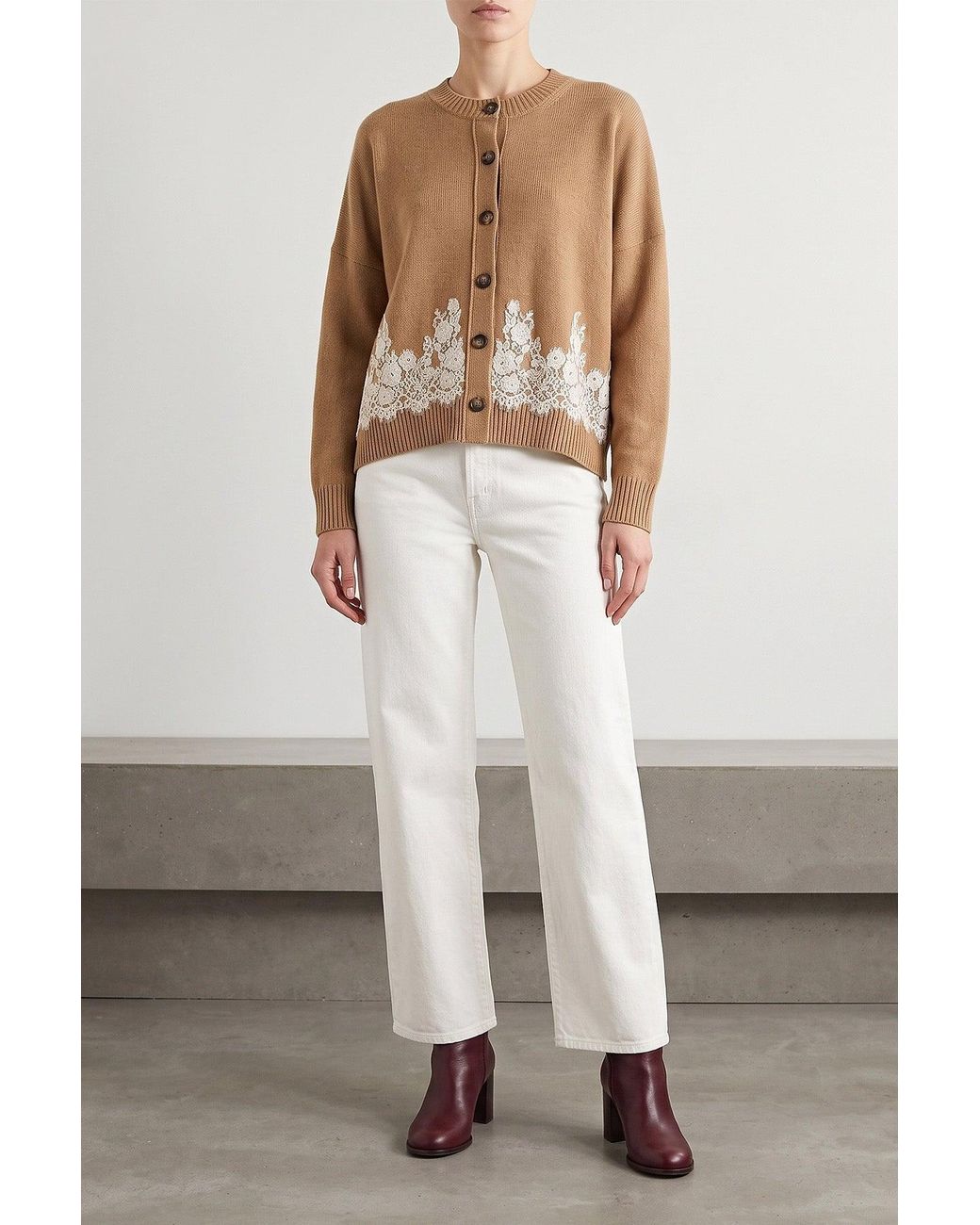 Alberta Ferretti Brown Cardigan With Lace Insert