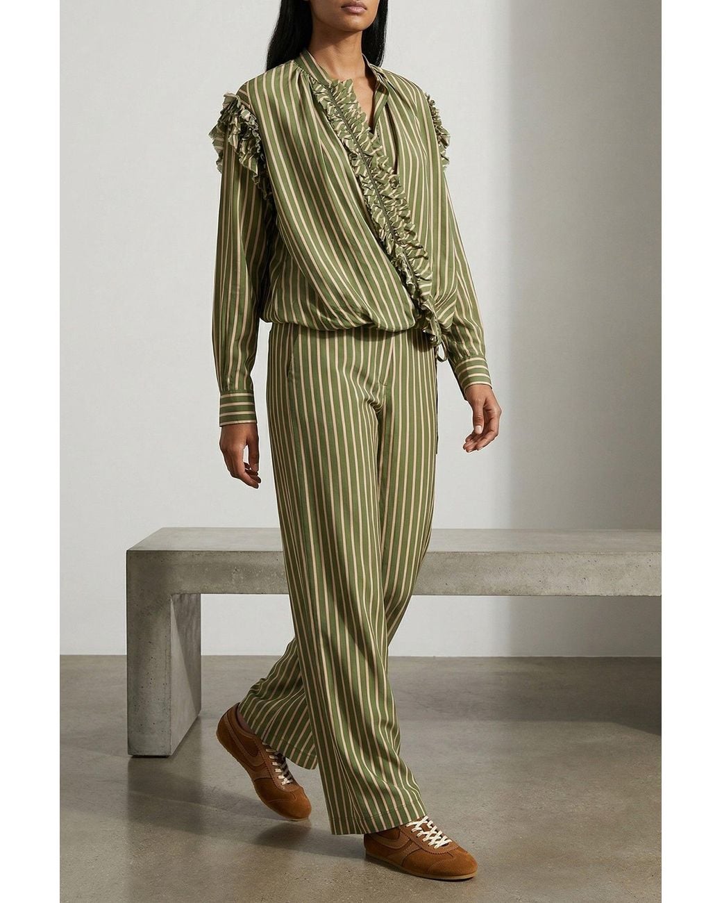 Dries Van Noten Green Ruffled Wrap Shirt