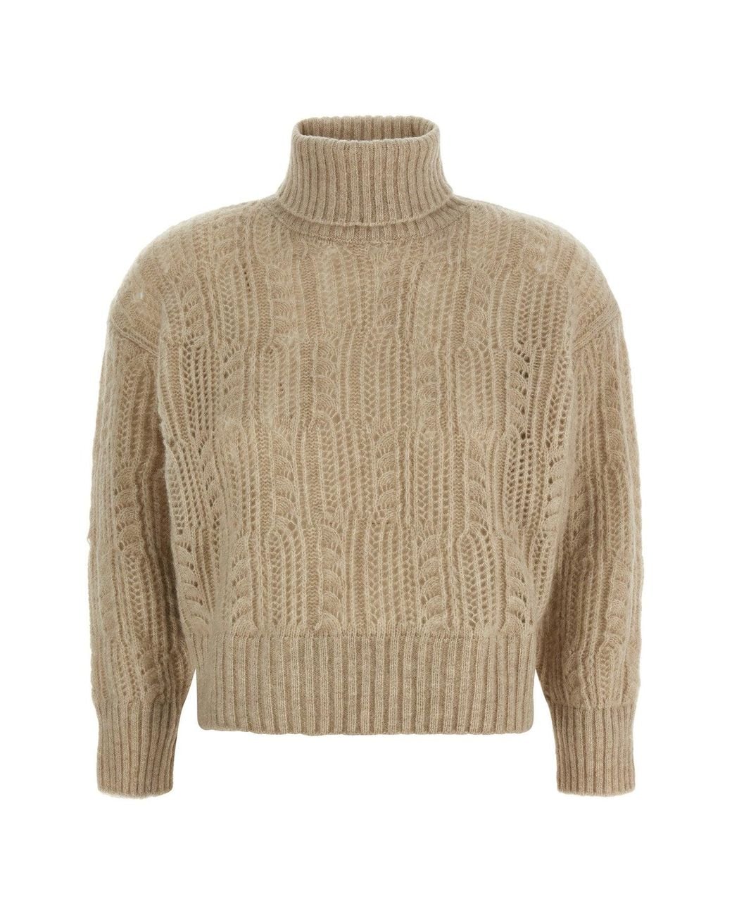 Agnona Natural Open-Knit Turtleneck Sweater