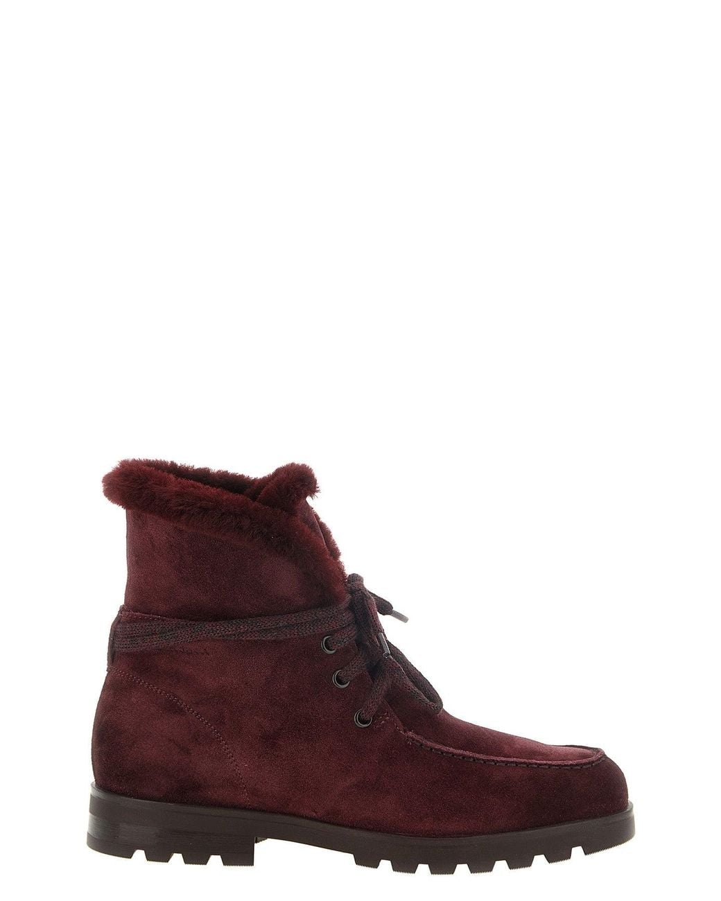 Santoni Red Suede Moc-Toe Ankle Boot
