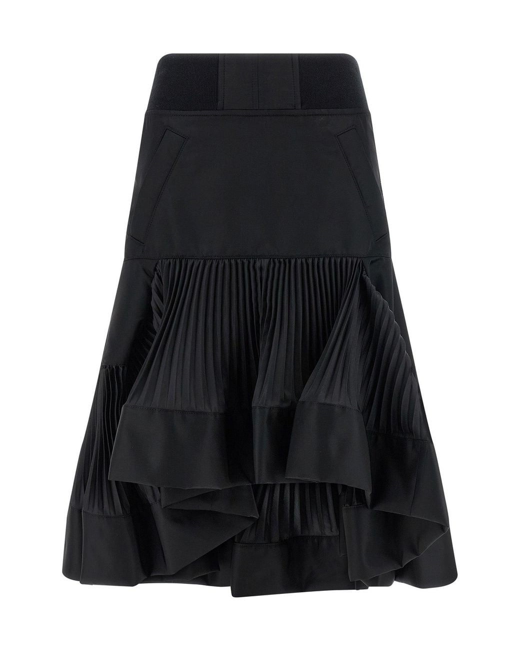Sacai Black Asymmetrical Skirt With Pleated Panels